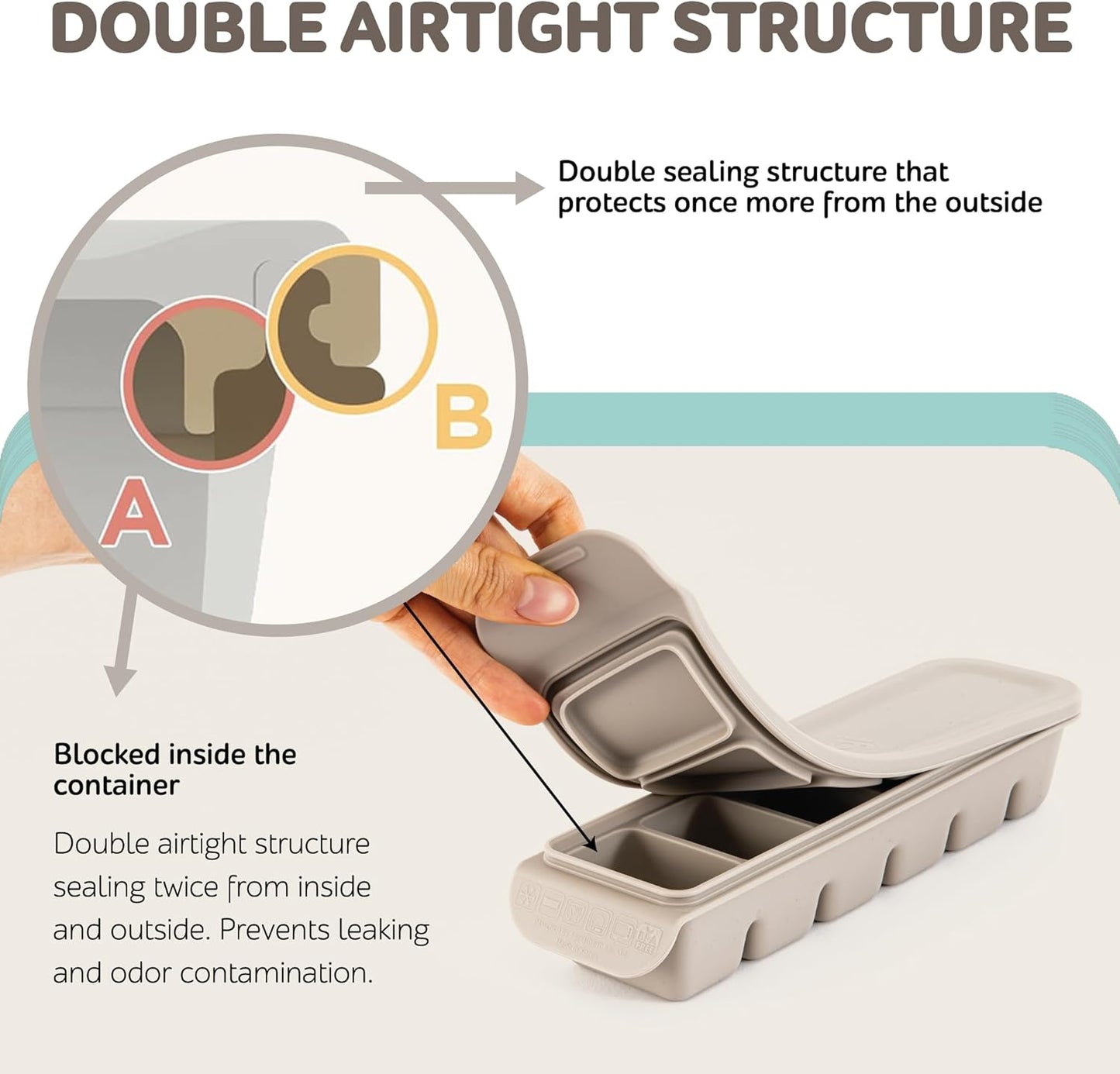 Silicone Freezer Trays with Lid,2ea 1oz 6 Section-Leak Proof Silicone Freezer molds for Homemade Baby Food Breastmilk, Purees, Vegetables, Fruit, Baby Food Jars Ice Tray with Lid BPA Free Beige