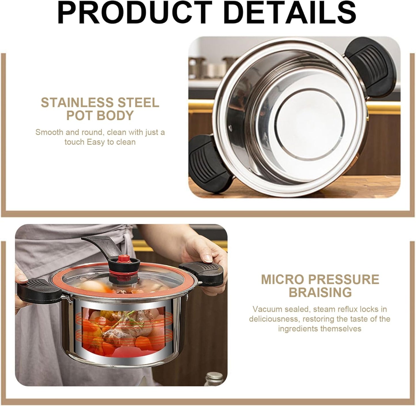 Mini Pressure Cooker, 3.5L Stainless Steel Stock Pot with Lock Handles & See-Through Lid, Non-Stick Micro Pressure Cooker fo