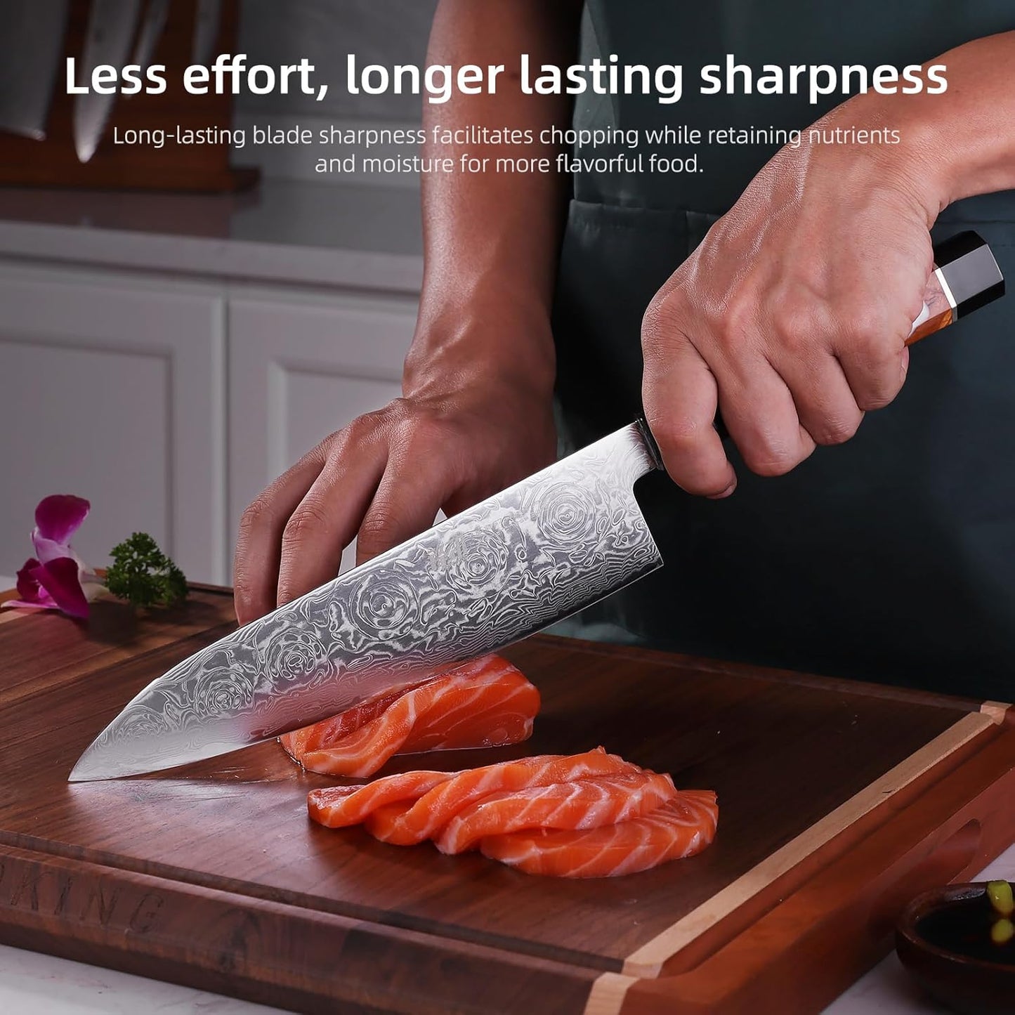 FINDKING 8 Inch Japanese Professional Chef Knife, Damascus Kitchen Blade for Sharp, Sturdy Cuts & Daily Cooking (BLACK-ROSE Series)