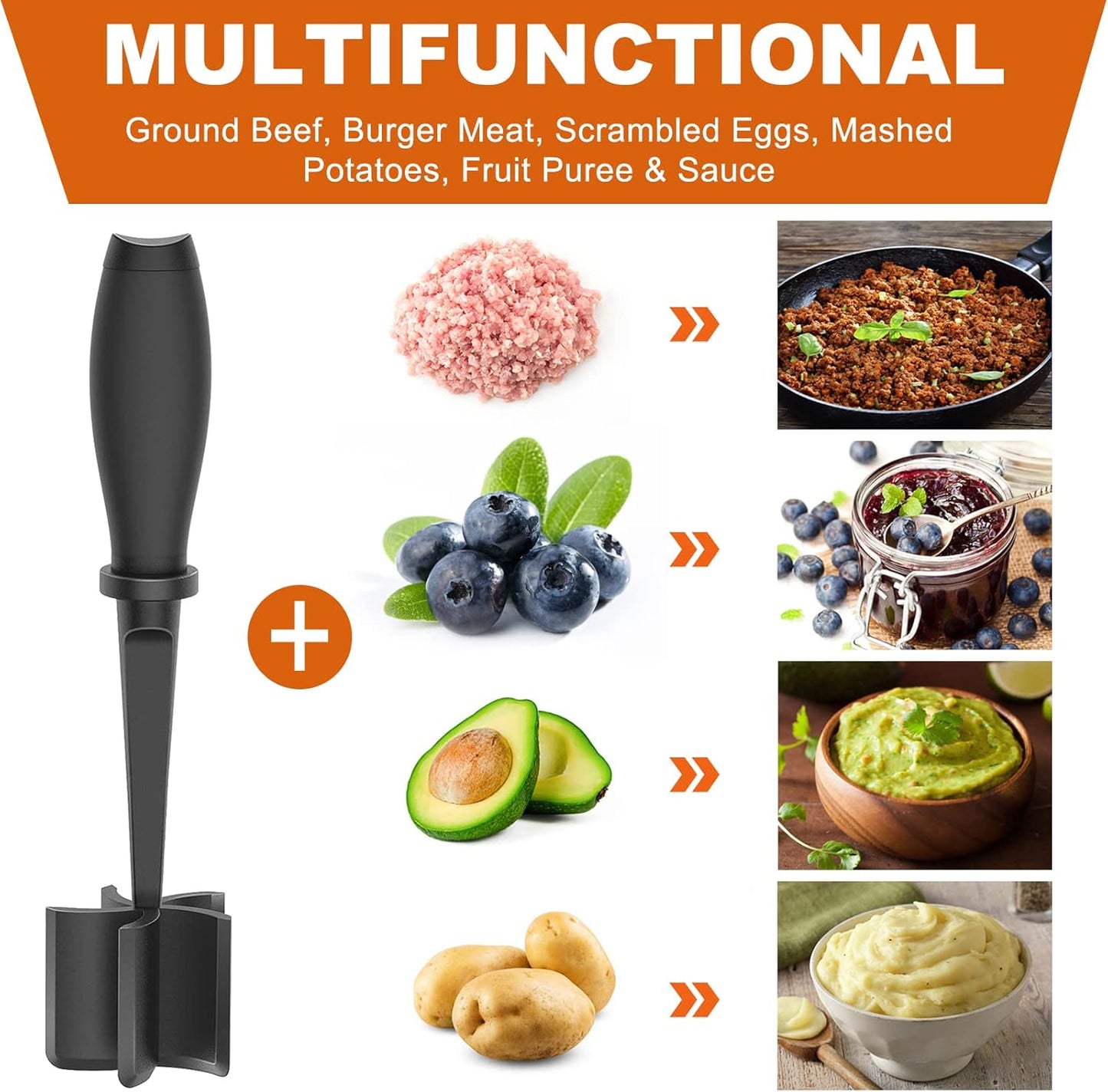 2 Pack Meat Chopper, Heat Resistant Meat Masher for Ground Beef, Hamburger Nylon Hamburger Meat Smasher Beef Chopper, Mix and Chop Kitchen Tool and Meat Browning Utensil