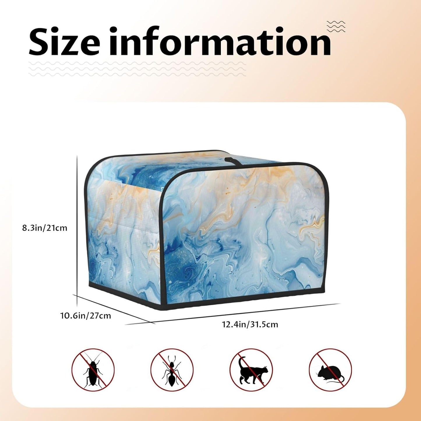 Toaster Cover 4 Slice Blue Marble Pastel Kitchen Small Appliance Covers with Pockets Dust and Fingerprint Protection