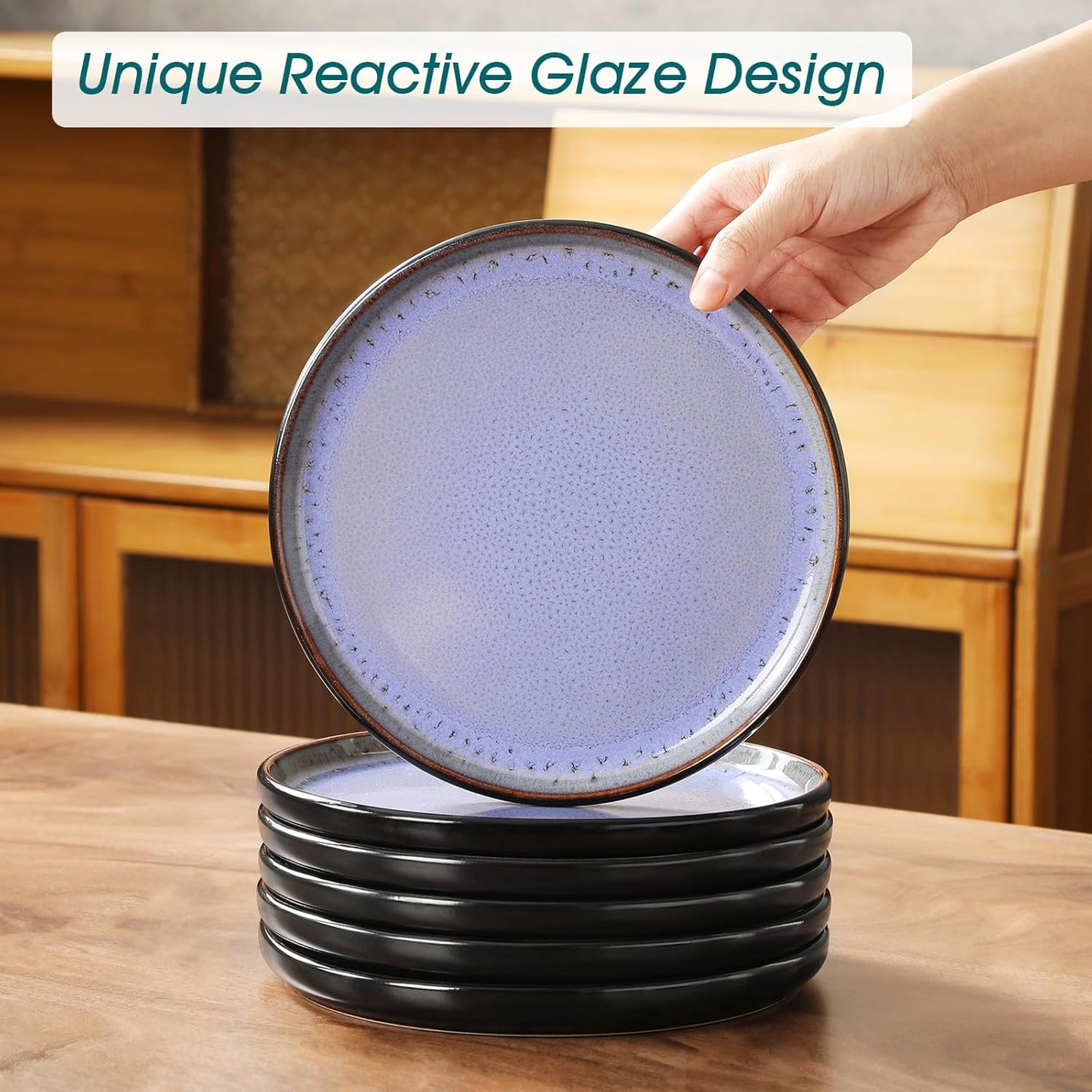 vancasso Plates and Bowls Sets, 24 Pieces Stoneware Dinnerware Sets for 8, Kitchen Dish Set Mircowave and Dishwasher Safe Dinner Set Ceramic Dishware, Light Purple, Series AMBER