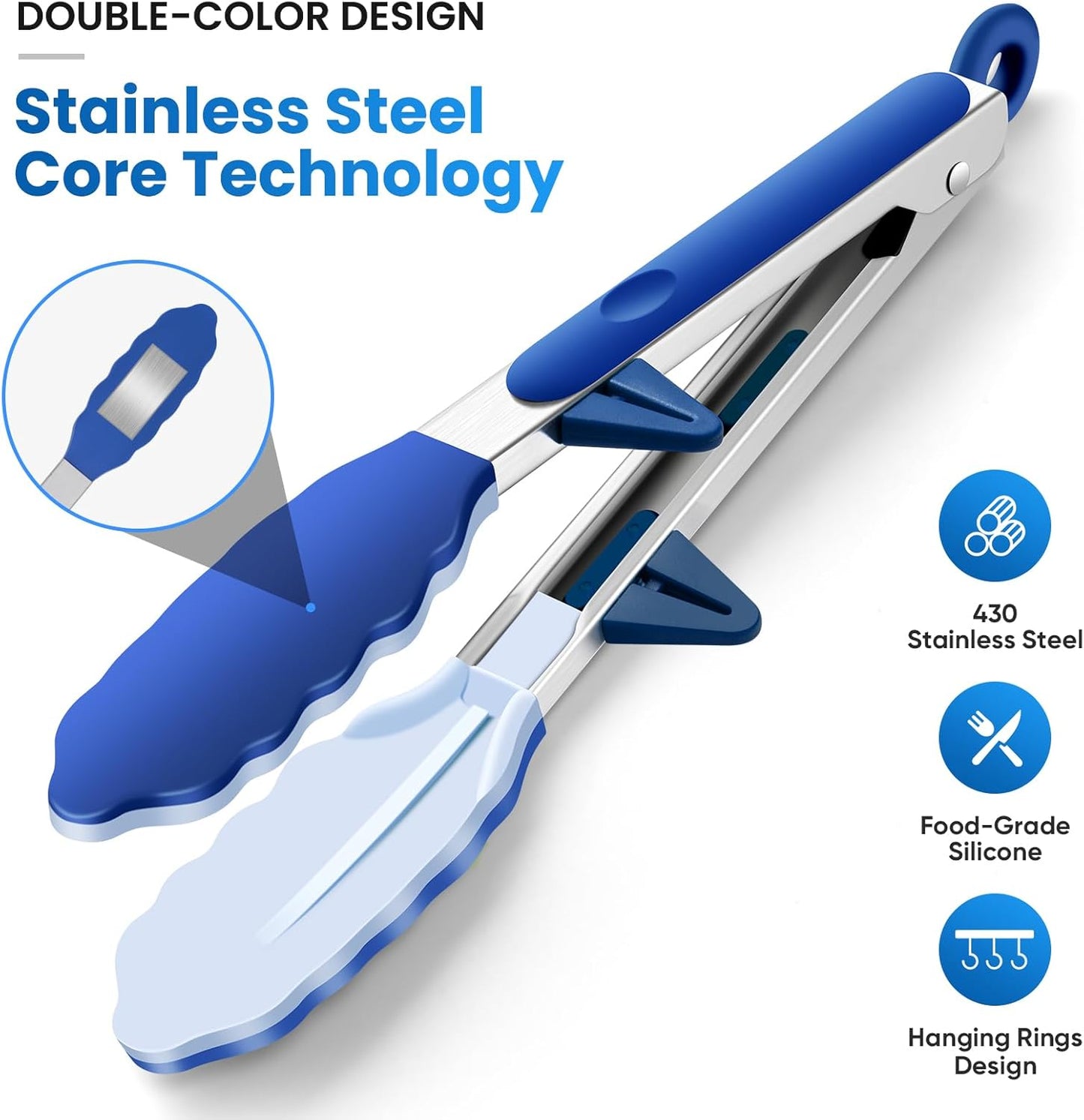 5-Pack Silicone Tongs for Cooking,Maywe Tanso 4PCS 13-Inch Kitchen Tongs with Silicone Tips,Nonstick Stainless Steel Tong for Steak Pie Pizza Pasta Spaghetti Salad BBQ Buffet,Plus Brush