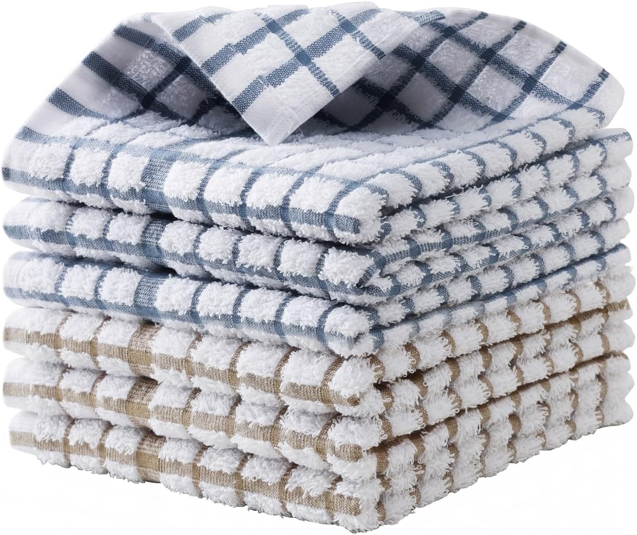 Egles 6 Packs Kitchen Dishcloths, 100% Cotton Grid Terry Dish Cloths 12" x 12" Ultra Soft Super Absorbent Dishrag Reusable Dishcloth, Multi-Purpose Quick Drying Hand Dish Towel Set with Hanging Loop