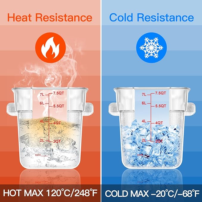 4 pcs 8qt Food Storage Containers with Lid, Square Clear Commercial Food Storage Containers with Handle and Scale for Food Storage in Home Kitchen & Dining (Red)