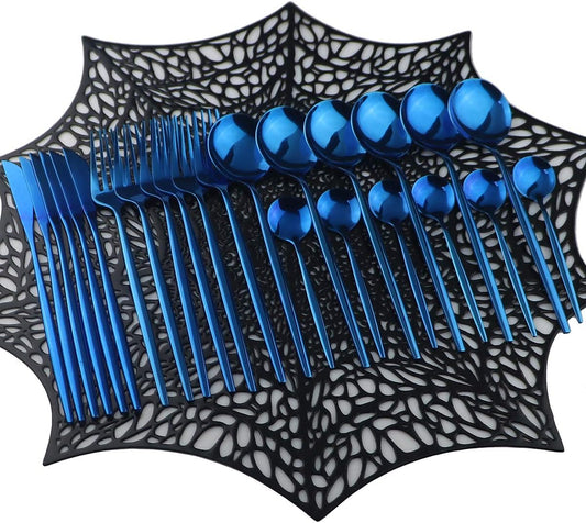 Mirror Polished Blue Silverware Set,24-Piece 304 Stainless Steel Satin Finish Flatware Set,Kitchen Utensil Set,Tableware Cutlery Set for Home and Restaurant, Dishwasher Safe Service For 6