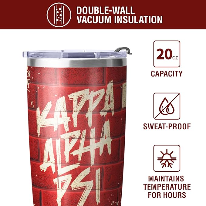 Kappa Alpha Psi Fraternity Paraphernalia - Official Vendor - 20 oz Stainless Steel Insulated Sublimation Tumbler - Blocks