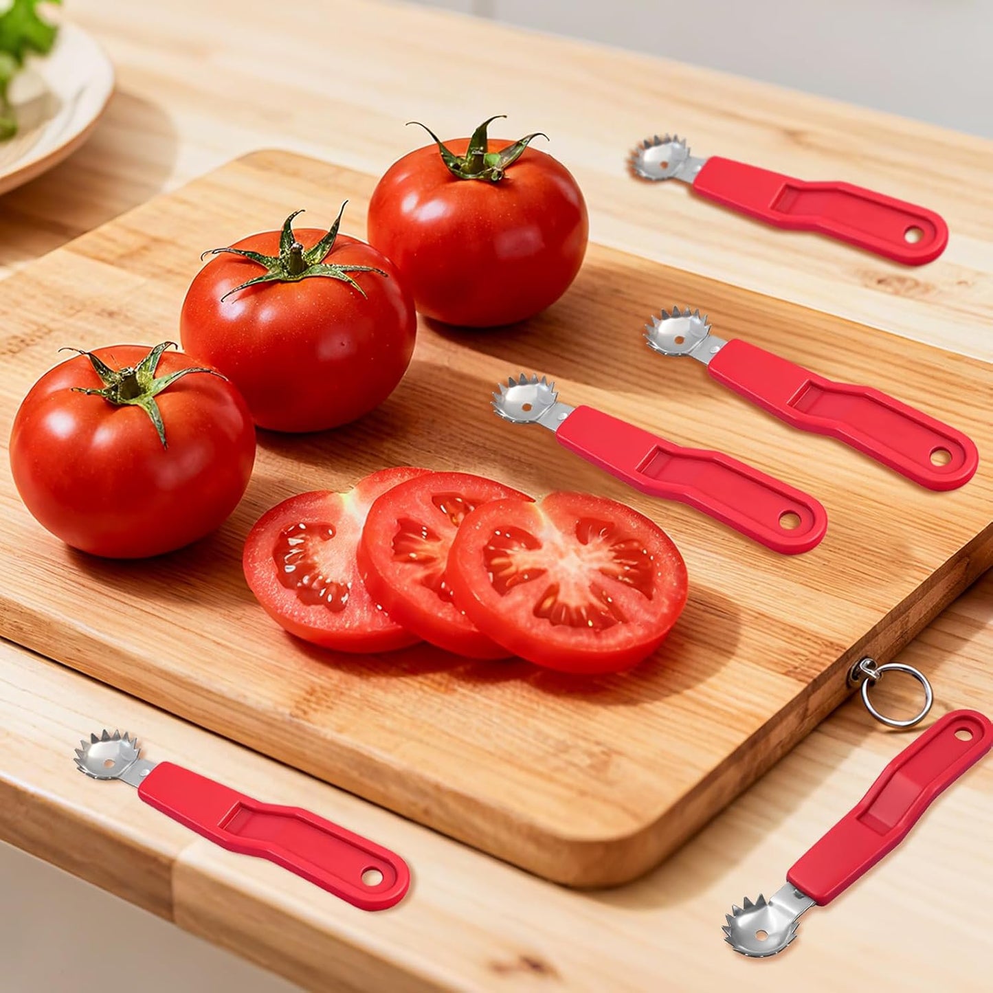 5 Pcs Tomato Corer Tool Strawberry Huller Stem Remover, Handle with hole, Stainless Steel, Fruit Corer Tool for Tomato Strawberry