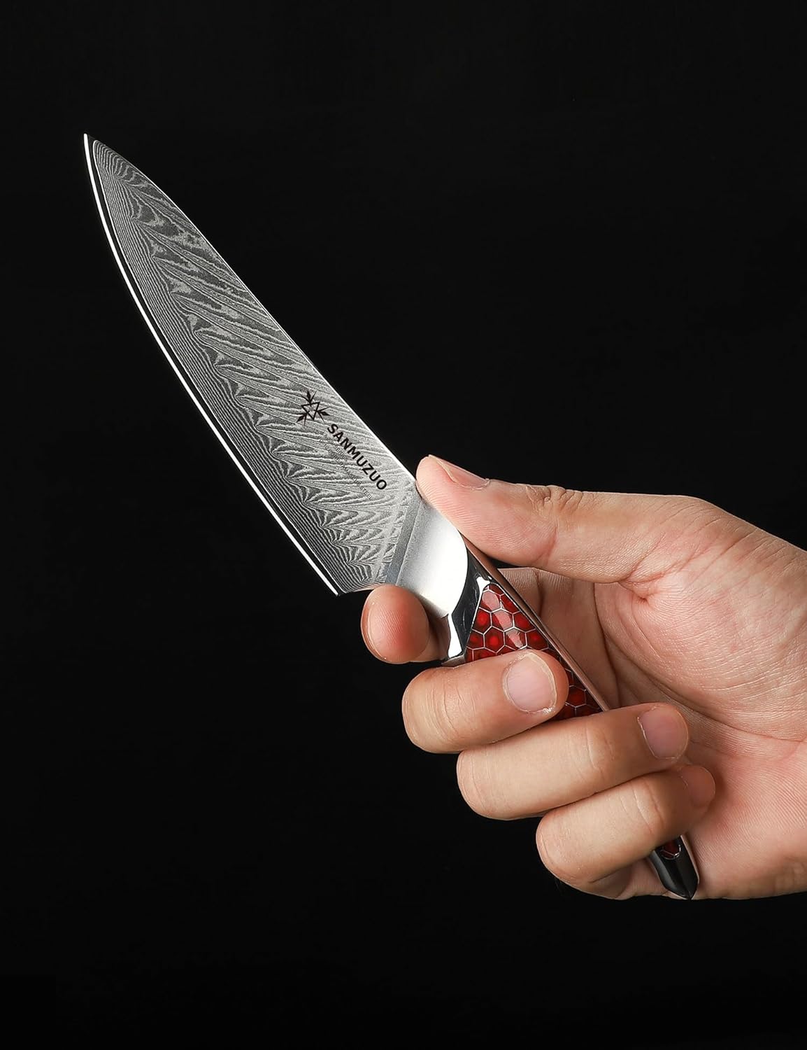 5 inch Utility Knife, Japanese VG-10 Damascus Steel Kitchen Knife, Ultra Sharp Fruit Knife with Full-tang Handle in Red Resin, LA-S9 Series