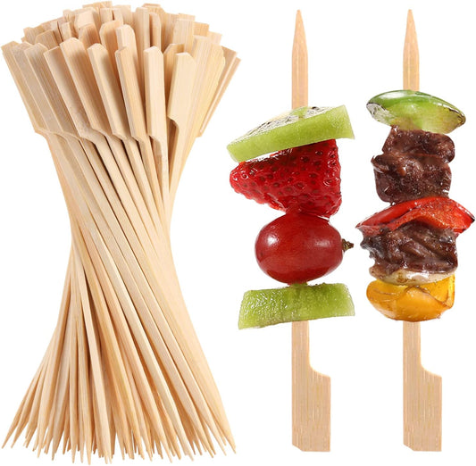 200 PCS Bamboo Skewers for Appetizers, 3.5 Inch Toothpicks, Cocktail Picks for Drinks, Fruit Kababs, Sausage, Barbecue Snacks, Natural Wooden Paddle Skewer Mini Food Sticks, Charcuterie Accessories