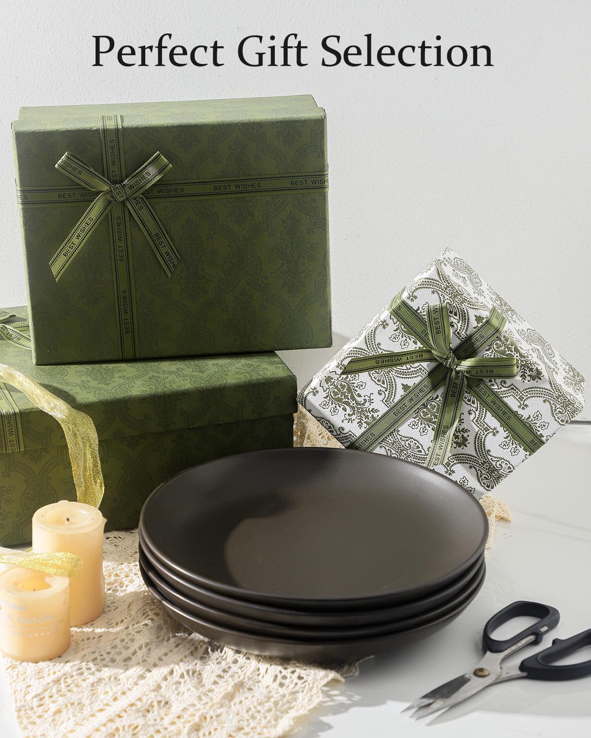 Stoneware Dinner Plates, 10 Inch Serving Dishes Set of 4 for Kitchen, Ceramic Dinnerware Dishes for Steak, Pancakes, Scratch Resistant Plate Set, Microwave & Dishwasher Safe, Matte Black