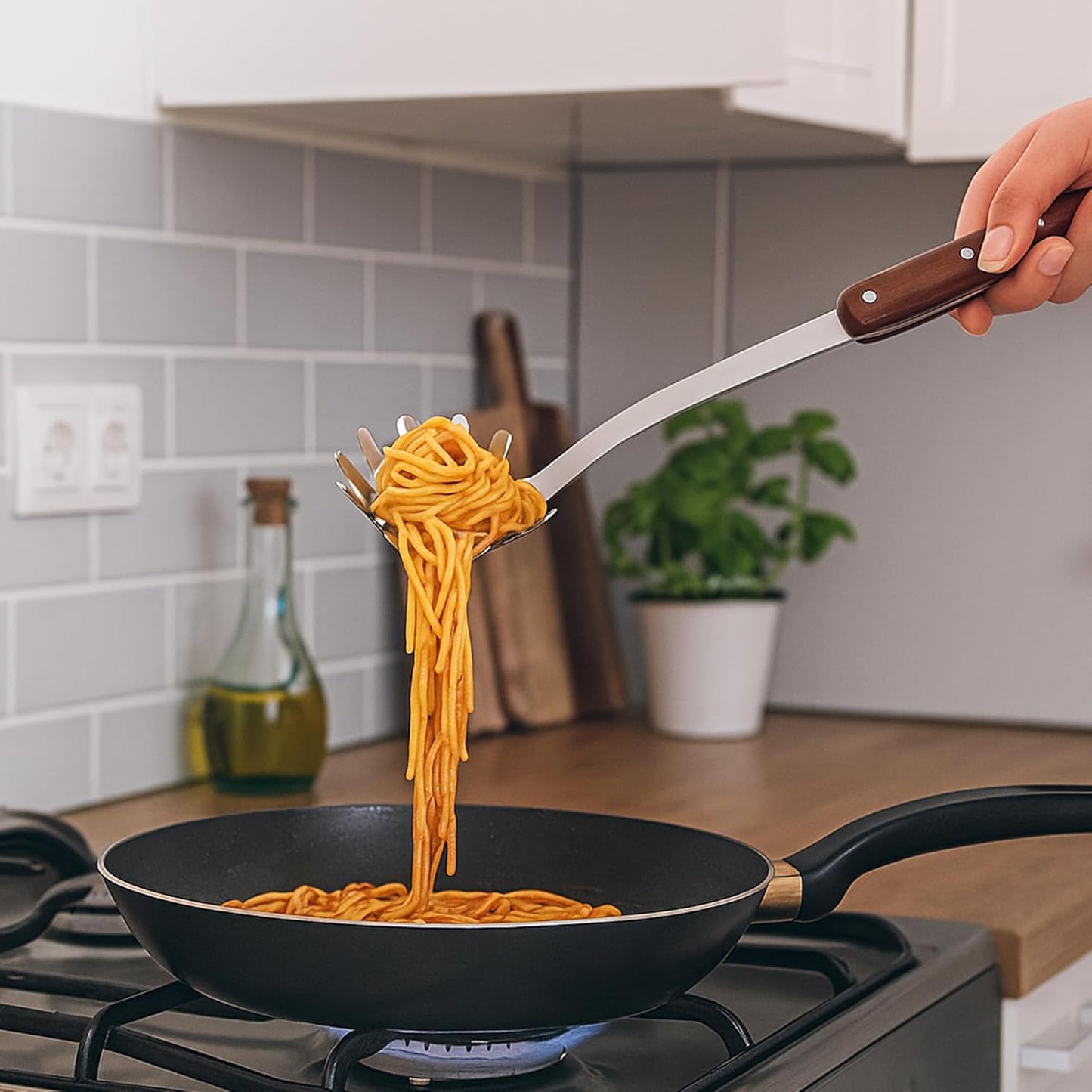 FJNATINH Stainless Steel Cooking Utensils Set, Mirror Polished 6 Pieces Kitchen Utensils Set, Kitchen Tools Set With Wooden Handle Non-Stick Heat Resistant,Dishwasher Safe, Easy to Clean