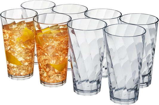 US Acrylic Optix Plastic Reusable Drinking Glasses (Set of 8) 20oz Water Cups in Clear | BPA-Free Tumblers, Made in USA | Top-Rack Dishwasher Safe