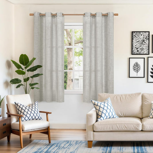 YoungsTex Light Grey Linen Curtains 63 Inches Length for Living Room, Light Filtering Bronze Grommet Textured Window Drapes for Bedroom Dining Room, 2 Panels, 42 X 63 Inch