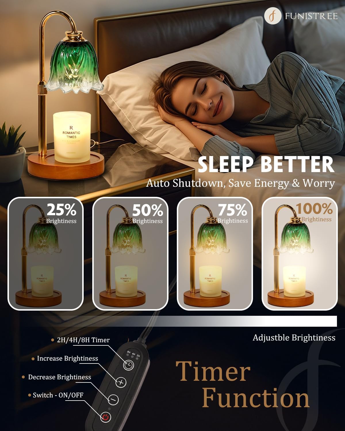 Candle Warmer Lamp, Gold Candle Lamp Warmer with Timer & Dimmer with 2 Bulbs, Birthday Gifts for Women Mom, Christmas Gifts, House Warming Gifts New Home Bedroom Decor, Height Adjustable