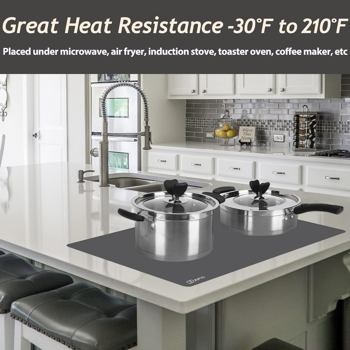 Extra Large Silicone Mat 36" x 24" Place Mats, Heat Resistant Mat for Kitchen Countertop Protector, Thick Placemats Washable Silicone Mats for Kitchen Counter Mat Dining Table Mat, Darkgrey, Sapid