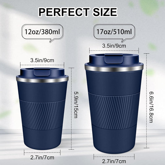Coffee Travel Mug 12 oz & 17 oz Insulated Coffee Mug with Lid Portable Spill-Proof Coffee Travel Mug No Handle Reusable Stainless Steel Mug Keeps Cold and Hot Suitable for Car, Daily, Travel and Gifts