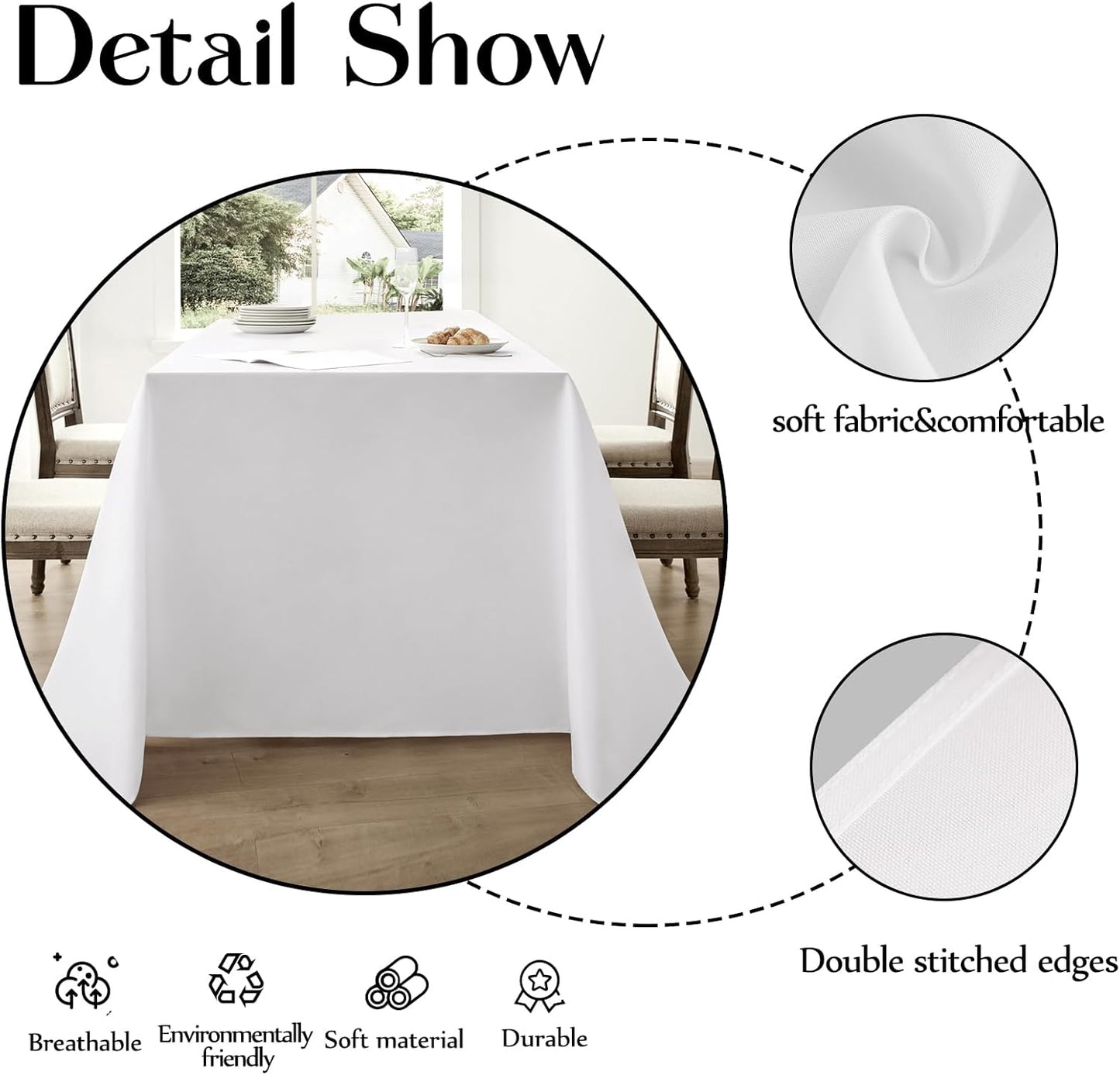 Rectangle Tablecloths 60x120 Inch 1 Pack White Tablecloth Washable Decorative Linen Polyester Table Cloths for Dining Table Banquets Buffet Parties and Wedding