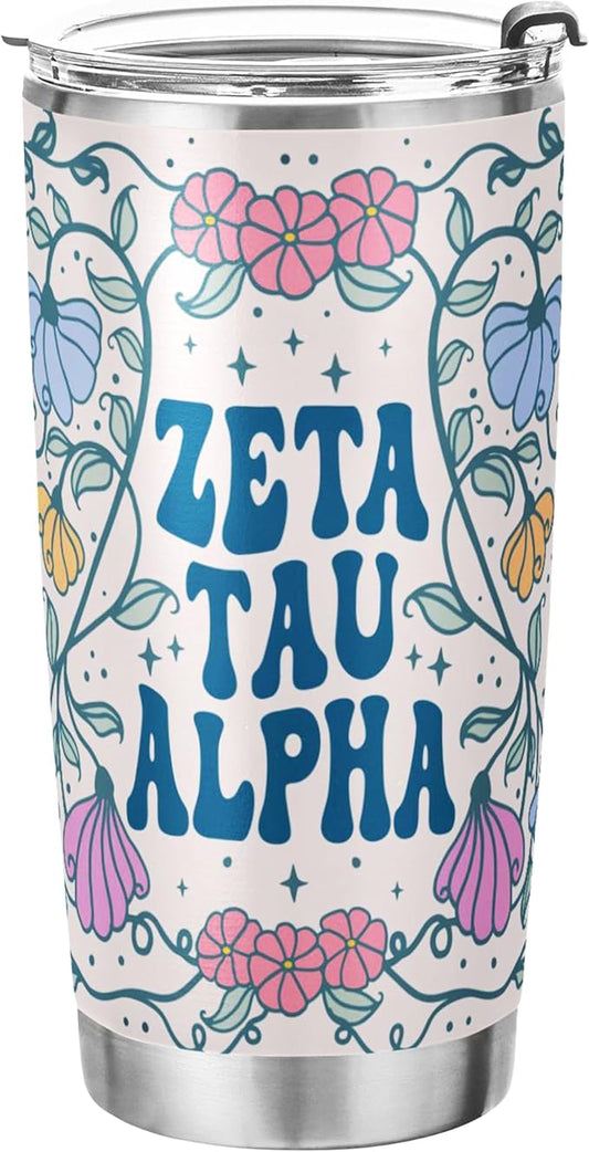 Zeta Tau Alpha Paraphernalia - Officially Licensed - 20 oz Stainless Steel Insulated Sublimation Tumbler - Flowers