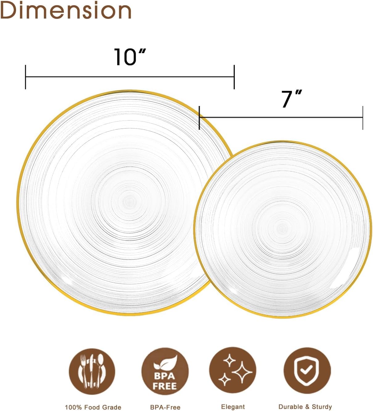 100PCS Pearl White Plastic Plates-Crystal Design Disposable Plates with Gold Rim, Fancy Disposable Plates Include 50 White Dinner Plate and 50 Dessert/Salad Plate for Party & Wedding