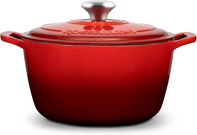 Signature Enameled Cast Iron Dutch Oven, Non-Stick Serving Pot with Tight Fitting Lid for Perfect Roasting, Baking, Sauteing, and Bread Making | 4.5Q (4.2L) - Red