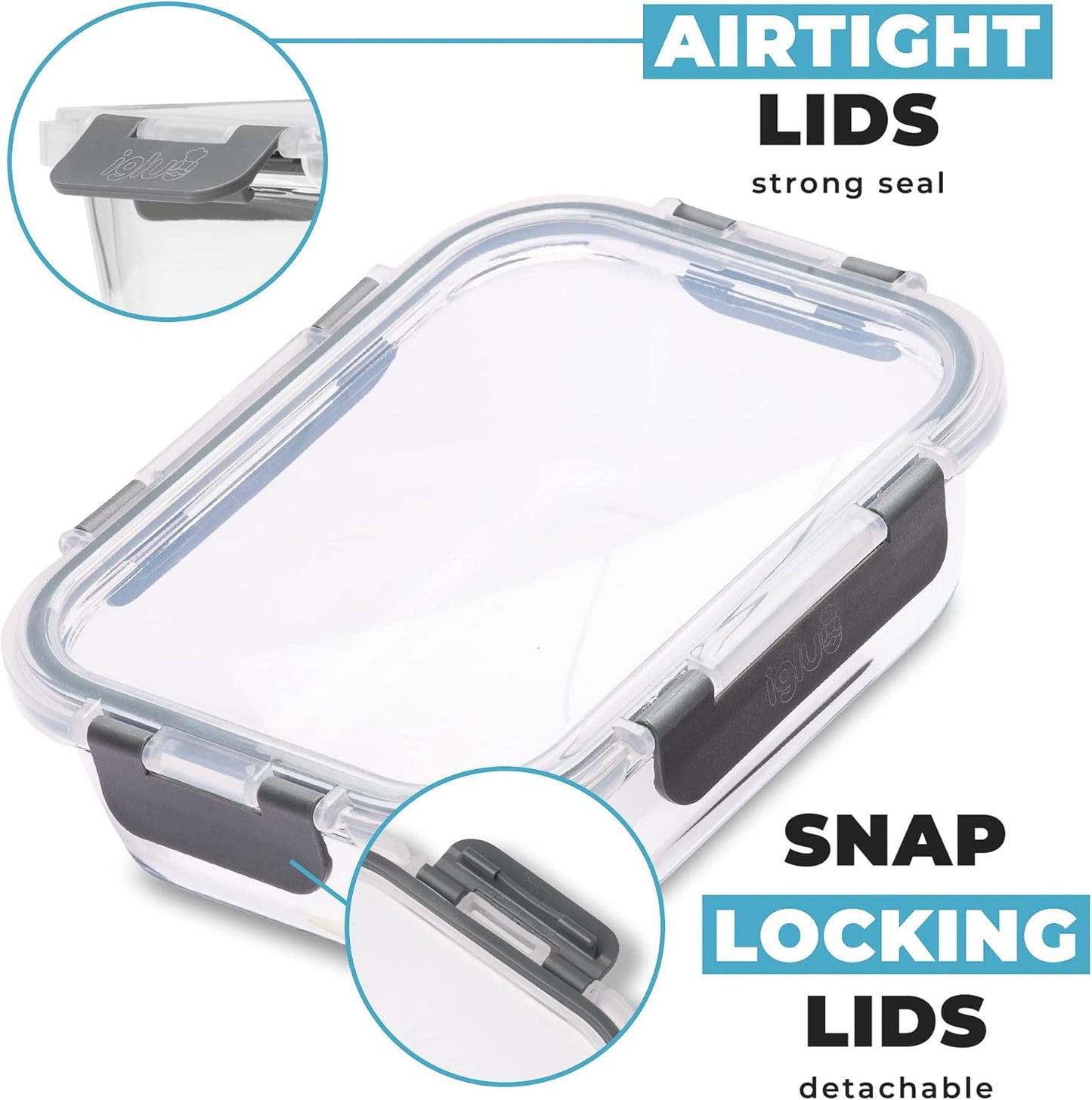 Igluu Meal Prep Glass Food Storage Containers 10 Pack, Meal Prep Containers with Snap Lock Leakproof Lids, Reusable Microwave safe BPA-free Lunch Boxes (10 Containers & 10 Lids) 35.5oz & 12.5oz