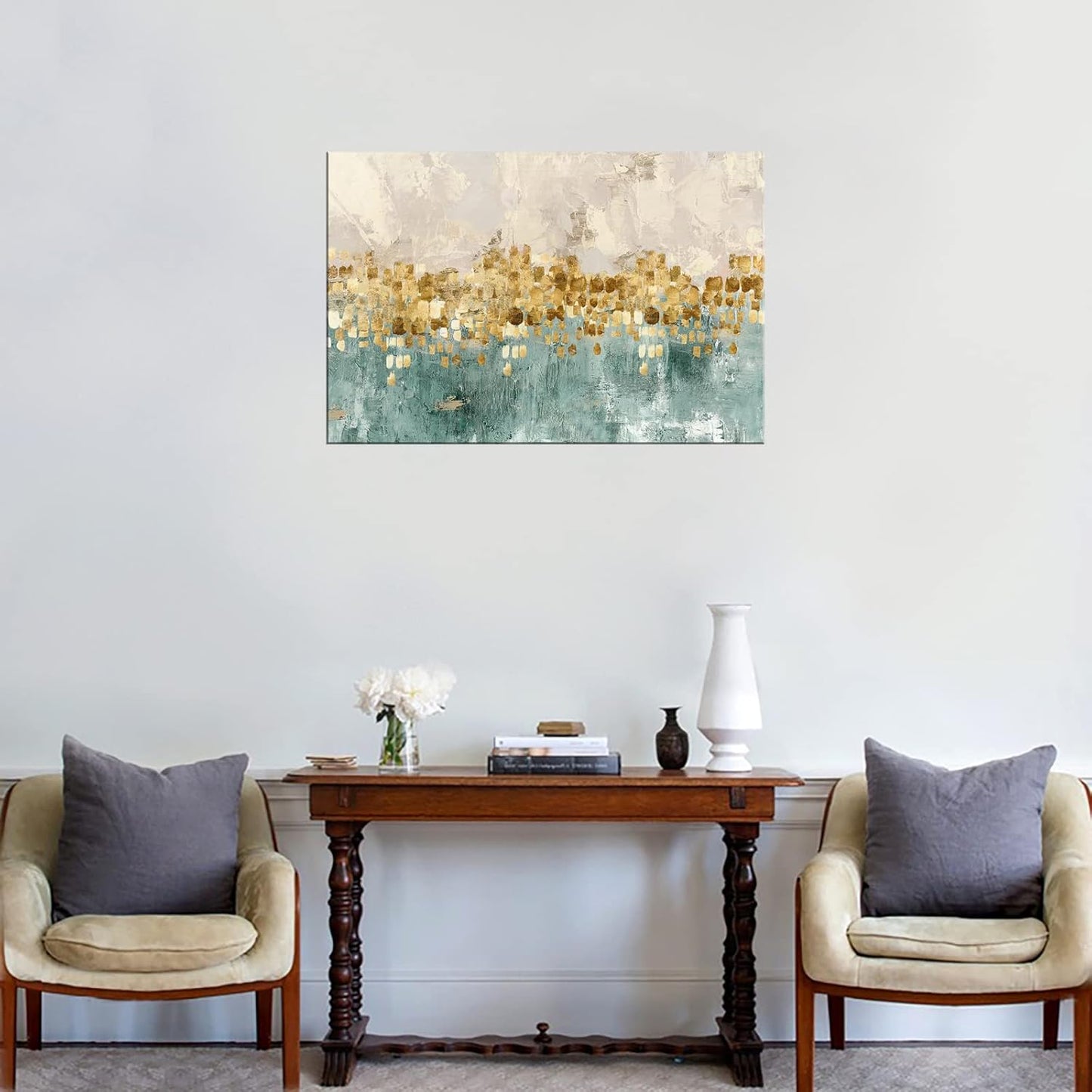 DZL Art A74669 Brown and Blue Abstract Painting Modern Decor Wall Art Tan Color Canvas Gray Painting Contemporary Decor Abstract Canvas Living Room Art Painting
