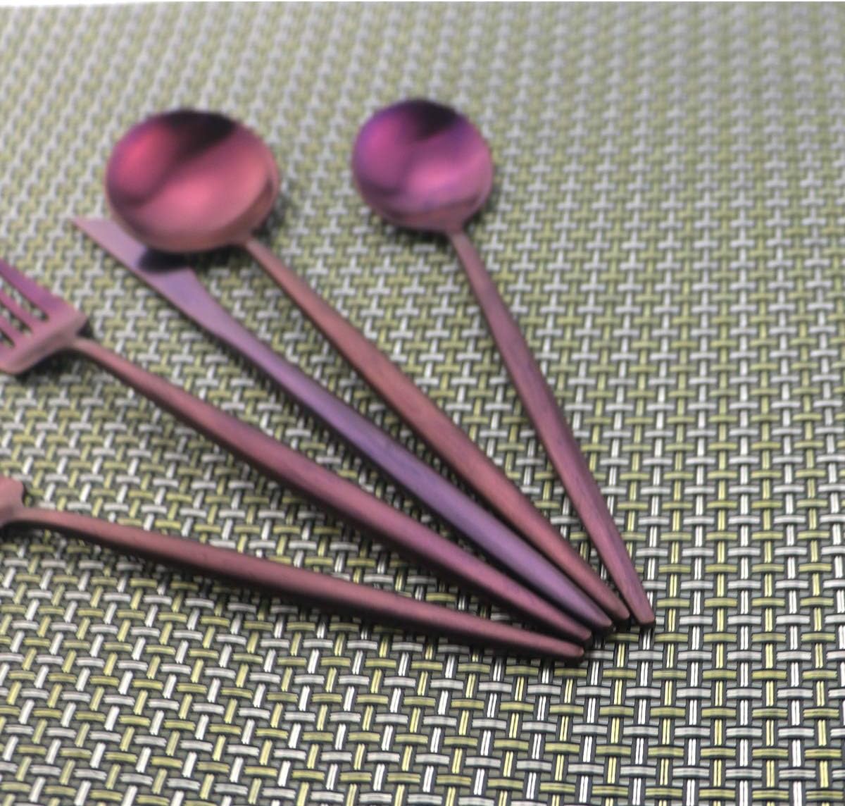 Flatware Set for 4, Luxury 20 Pieces Purple Plated Copper Color 18/10 Stainless Steel Silverware Flatware Sets Spoons Knives and Forks Set, Service for 4