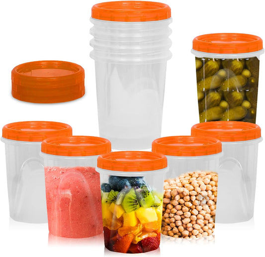 [Orange - 12 Pk]Airtight Deli Containers with Lids Twist Lock Top Clear Food Storage for Meal Prep Snacks and Leftovers Freezer and Microwave Safe Stackable Leak-Resistant and 12 Pc. Set (32 Ounce)