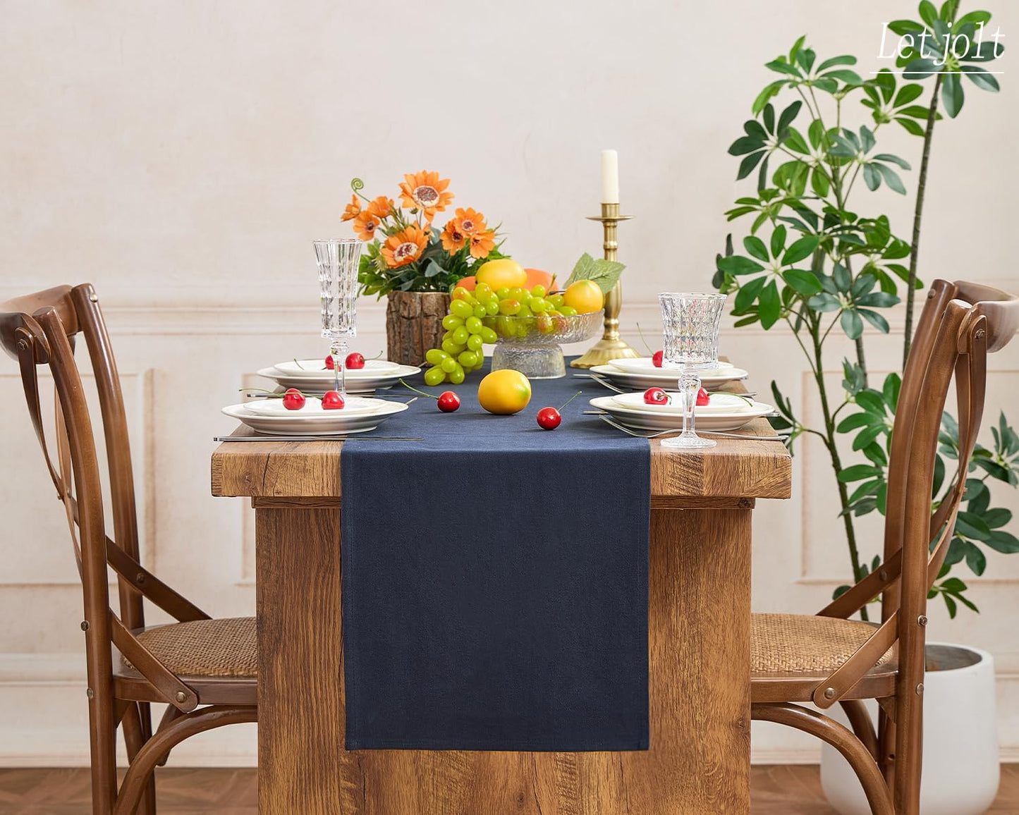 Letjolt Navy Table Runner 72 Inches Rustic Farmhouse Table Runner Cotton Runner Plain Table Decor