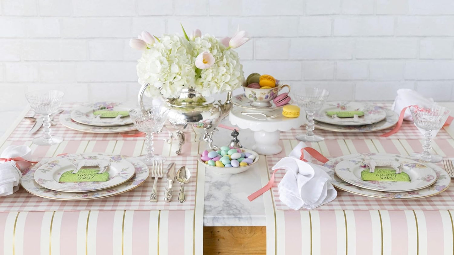 Pink Gold Striped Table Runner - Disposable Paper Table Runner Roll for Parties or Weddings - American Made