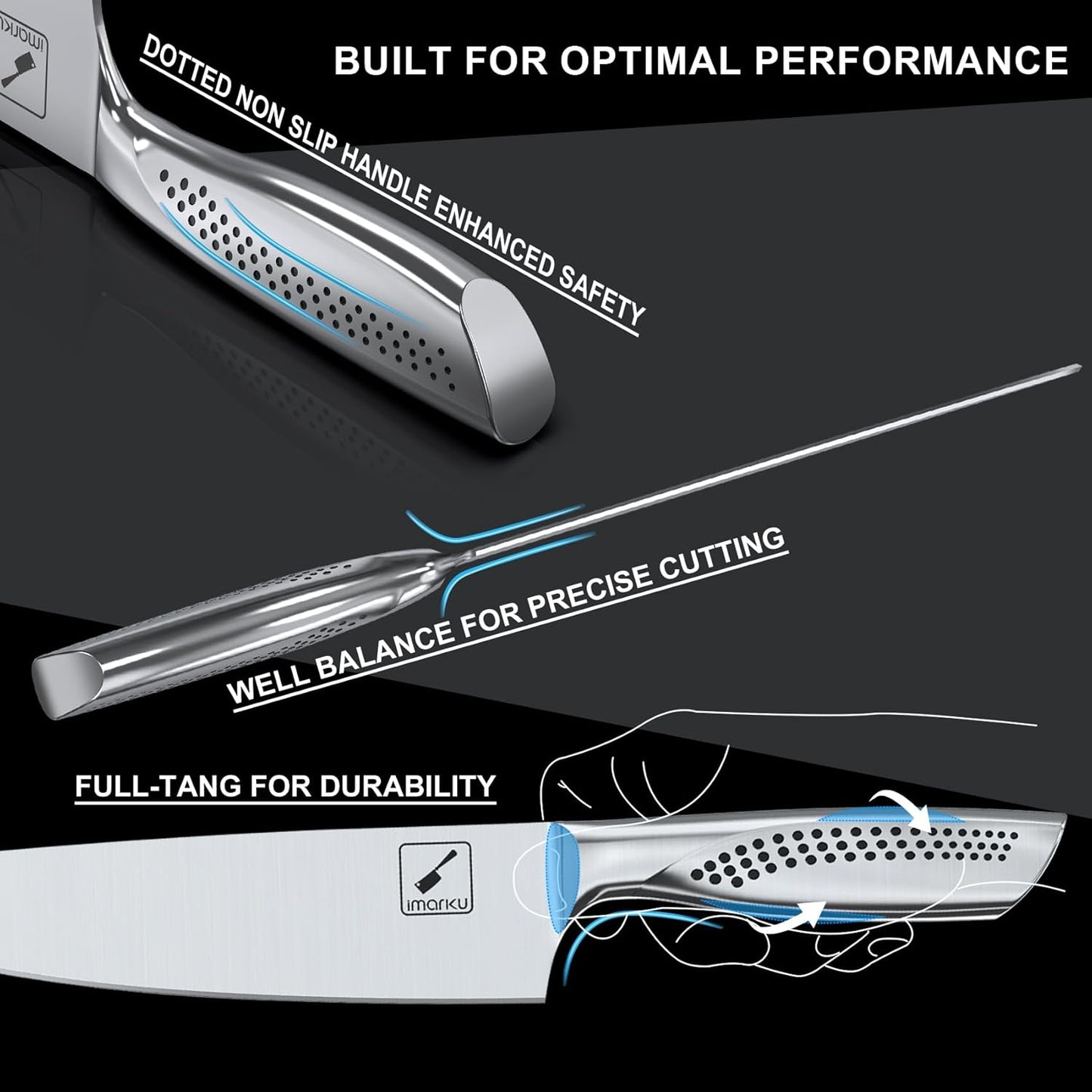 imarku Knife Set, 16PCS High Carbon Stainless Steel Kitchen Knife Sets with Block Ultra Sharp Knife Block Set, Japanese Knife Set with Dotted Non-slip Ergonomic Handle, Dark Brown, Best gifts