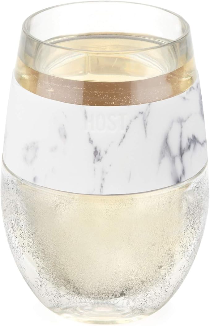 Host Plastic Stemless Wine Glasses - Double Wall Insulated FREEZE Drink Chiller Marble Wine Cup with Freezing Gel, Wine Glasses for Red and White Wine, 8.5 oz, Marble