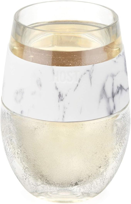 Host Plastic Stemless Wine Glasses - Double Wall Insulated FREEZE Drink Chiller Marble Wine Cup with Freezing Gel, Wine Glasses for Red and White Wine, 8.5 oz, Marble