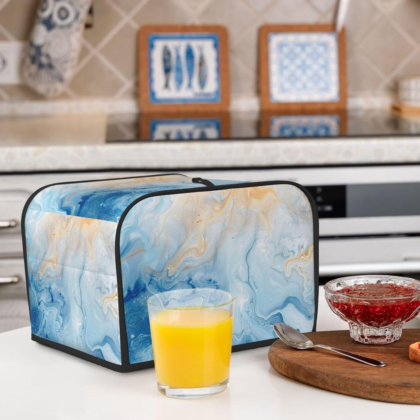 Toaster Cover 4 Slice Blue Marble Pastel Kitchen Small Appliance Covers with Pockets Dust and Fingerprint Protection