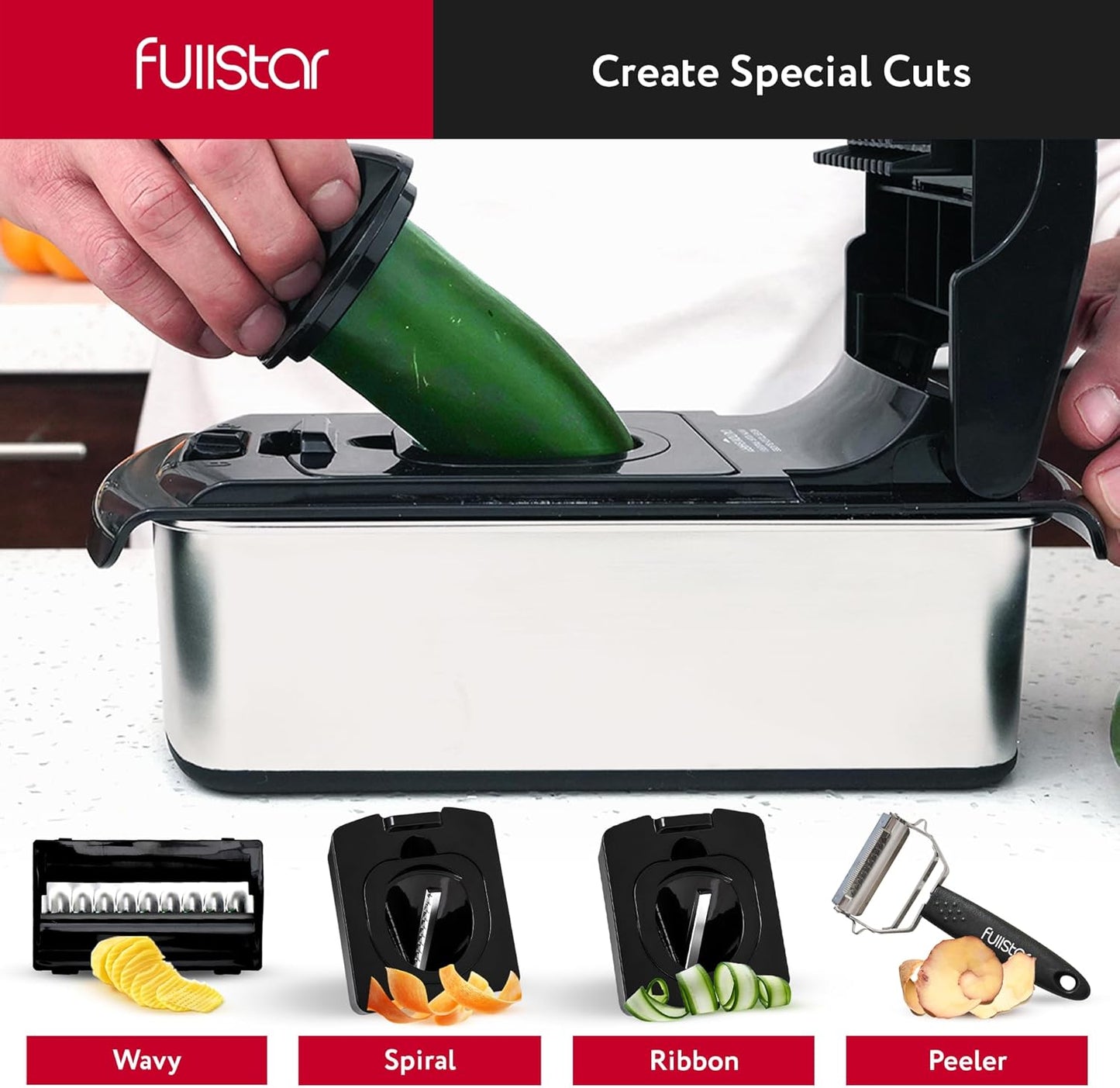 Fullstar The Original Pro Chopper - Vegetable Chopper and Spiralizer, Food Chopper with Container, Fruit Slicer, Kitchen Gadgets & Accessories, Home Essentials (14 in 1, Silver)