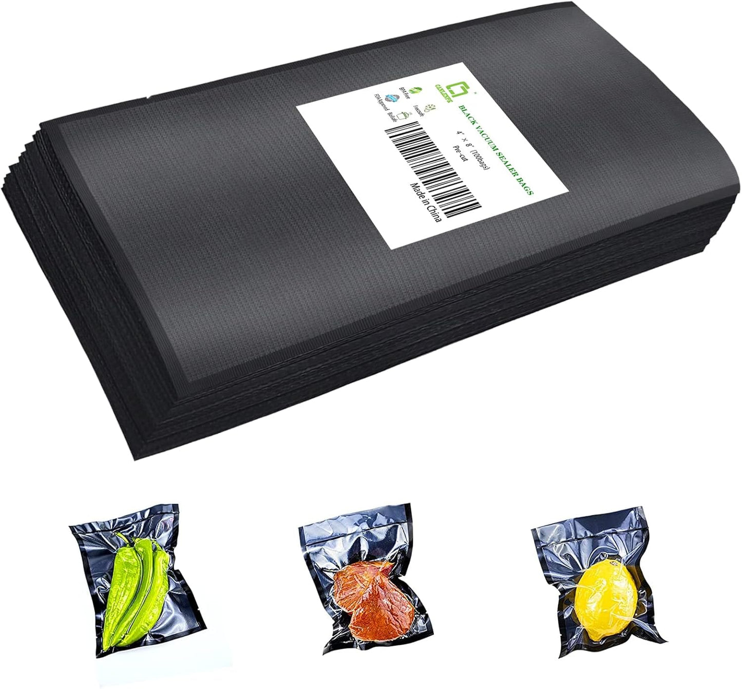 CANLENPK 4x8 Inch/10x20cm Small Black Back and Clear Front Vacuum Sealer Bags,Food Storage Bag,Seal Meal Snack Fruit Nut,Boil Steam Heat Freeze,Commercial Grade Heavy Duty Sealable Bags (100PCS, Black Back)