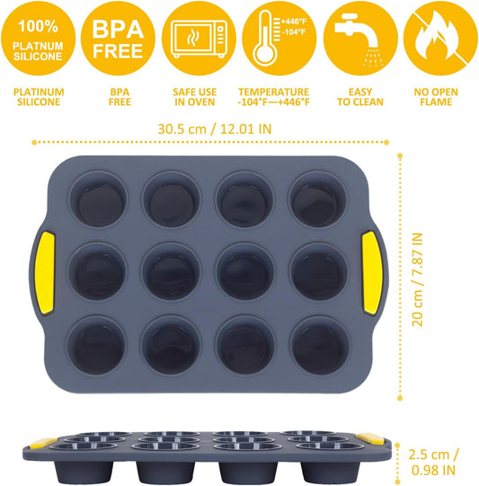 2Pack Silicone Muffin Pan 24 Cups for Baking - Nonstick Cupcake Pan Muffin Tray, Dishwasher Safe Muffin Liners for Homemade or Professional Baking