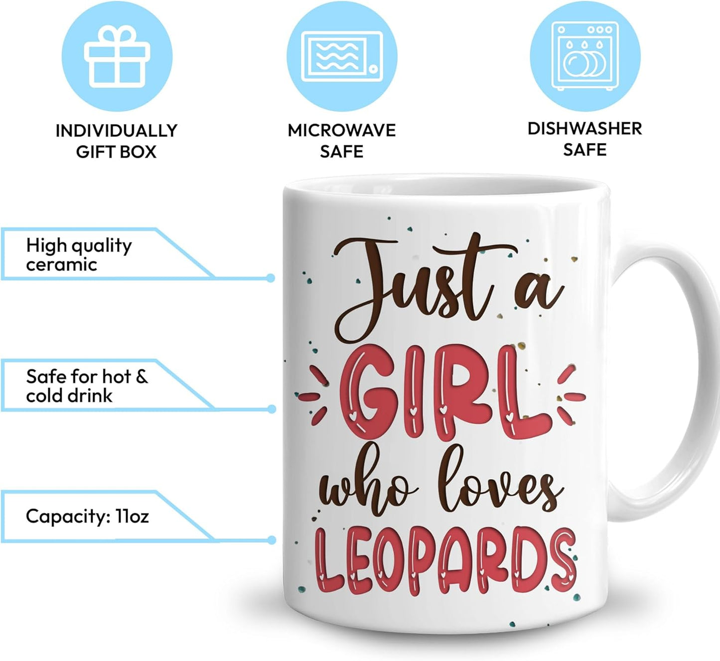 Hyturtle Personalized Gifts Leopard Lover - Just A Girl Who Loves Leopards Custom Name Ceramic Coffee Mug Cup 11oz - Idea Cute Animal Lover Gifts For Women, Girl Daughter On Birthday, Christmas