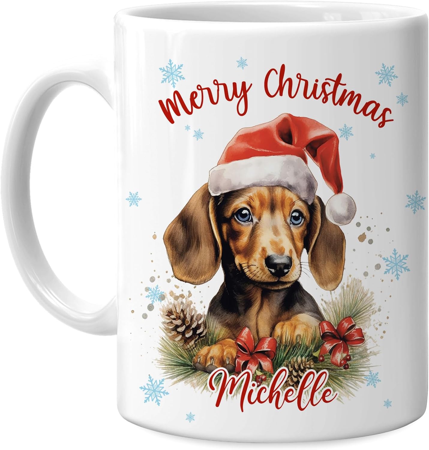 Hyturtle Personalized Gifts Dog Lover - Dachshund Merry Christmas Custom Name Ceramic Coffee Mug Cup 11oz - Cute Animal Lovers Gifts For Women, Girl kids Family On Birthday, Christmas