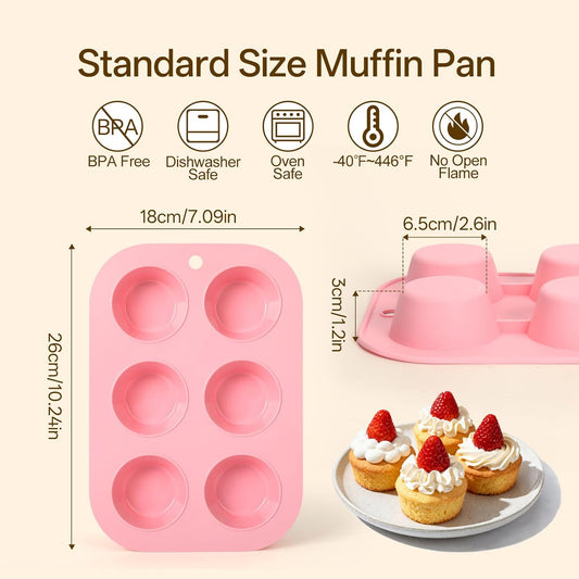 2 Pack Silicone Muffin Pan for Baking, Regular Size Nonstick Cupcake Pan, 6-Cup Silicone Muffin Tin BPA Free Dishwasher Safe, Great for Muffin Cupcake Brownie Egg Tart