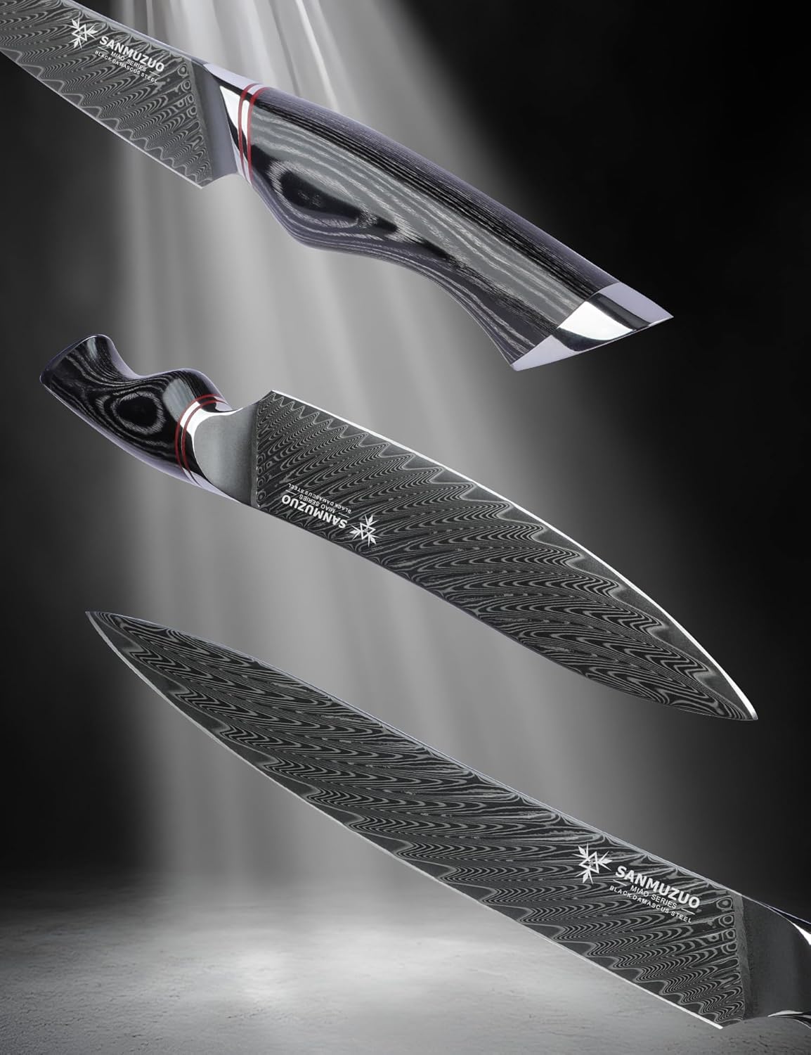 8 Inch Carving Knife, Slicing Knife - Black Damascus Steel with Ergonomic Handle - MIAO Series