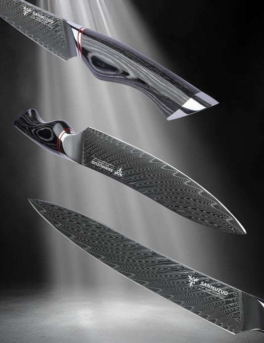 8 Inch Carving Knife, Slicing Knife - Black Damascus Steel with Ergonomic Handle - MIAO Series