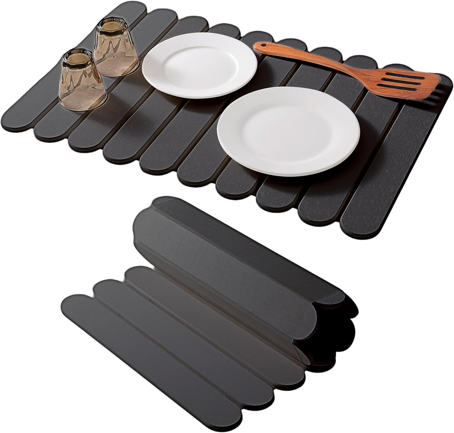 24"×16" Grey Stone Dish Drying Mats for Kitchen Counter, Large Quick Dry Collapsible Eco-Friendly Super Absorbent Diatomaceous Earth Heat-resistant Mat for Dishes Bottles Cups, Match Any Countertop