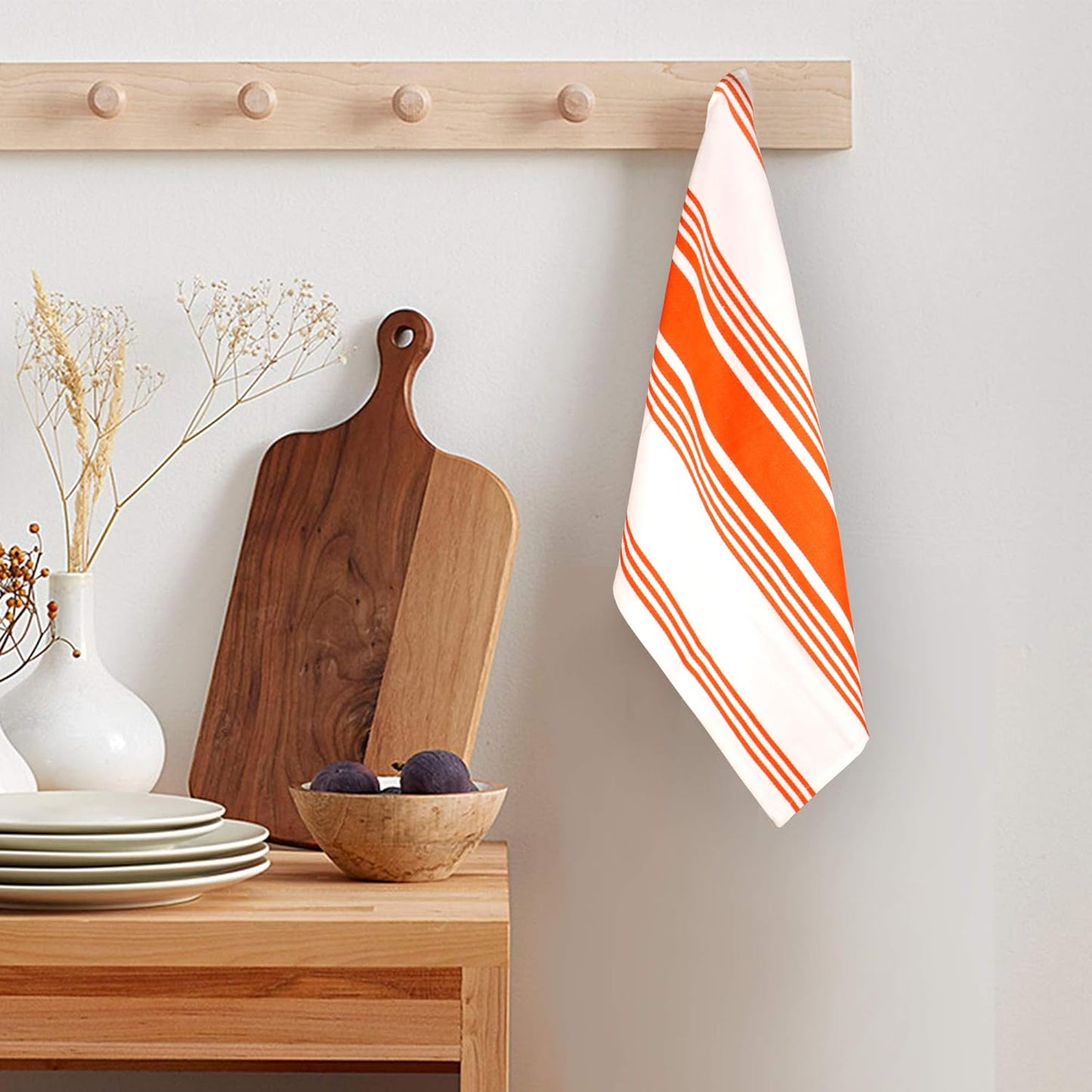 Urban Villa Kitchen Towels 100% Cotton Pack of 6, Highly Absorbent Quick Drying Super Soft Premium Dish Towels for Kitchen with Hanging Loop Hand & Tea Towels - 20x30 Inch, (Orange & White, Striped)