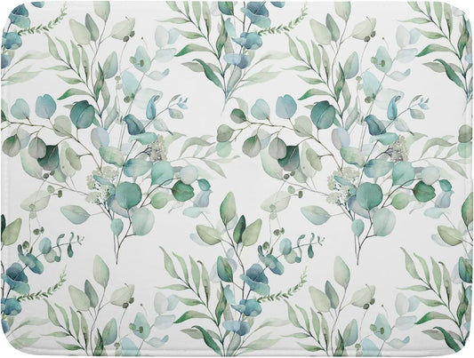 Watercolor Sage Leaves Dish Drying Mats for Kitchen Counter 16x18 Inch,Spring Leaves Kitchen Drying Mat,Sage Herbs Dishes Pad Dish Drainer Rack Mats Absorbent Fast Dry Kitchen Accessories