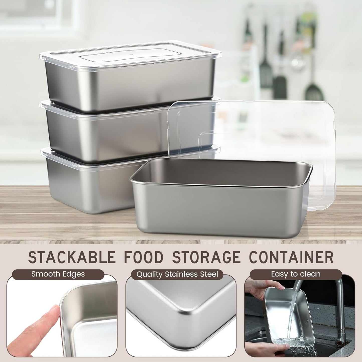 12 Pcs Stainless Steel Food Storage Containers with Lids, 54 oz Metal Freezer Containers, Lightweight Stackable Easy Open Reusable Meal Prep Box for Kitchen Picnic Oven Dishwasher Safe