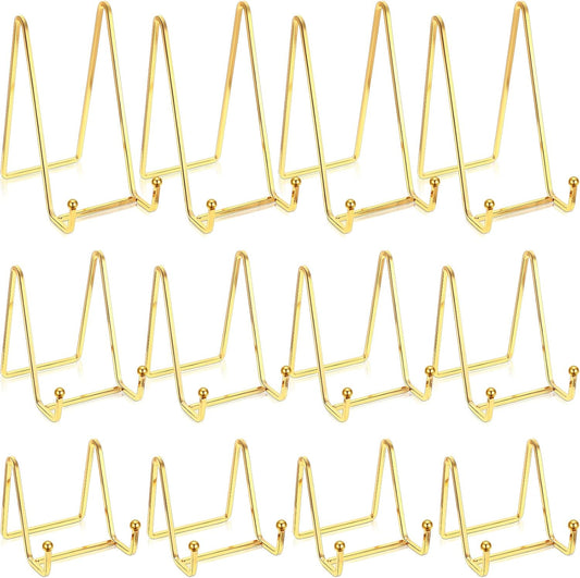 Kenning 12 Pieces Gold Plate Holder Easel Display Stand Metal Book Display Stand Tabletop Picture Frame Holder Photo Square Iron Easel Decorative for Kitchen Office Room Tabletop(3 Sizes)