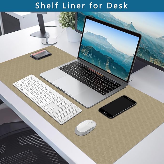 HooTown Kitchen Shelf Liner Drawer Liners, 23.6"W x 78.7"L Non-Adhesive Cabinet Cupboard Liners Refrigerator Waterproof Fridge Mat with Durable Kitchen Cabinet Mat for Drawers, Shelves, Pantry, Khaki