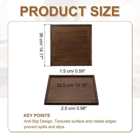 Wooden Serving Tray Square Wood Serving Tray Decorative Platter, 14.2x14.2 Inch Fit for Home Decor Kitchen Coffee Table Candle Holder, (Brown)